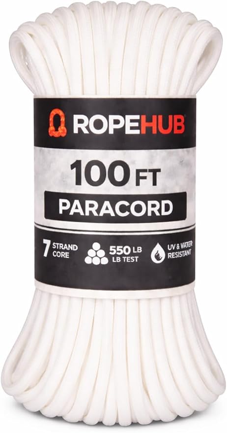 RopeHub 550 Paracord – 7 Strand Core Nylon Parachute Cord, 550 lb Test – Durable Utility Cord for Camping, Survival, DIY, Gear, Tents, Tarps – Multiple Colors & Lengths