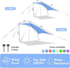 Beach Canopy Windproof Design, Sun Shelter UPF50+ Portable Family Tent with 6 Sandbags Anchors 8x8 FT 2 Pole Pop Up Outdoor Shelter for Beach, Camping, Fishing, Backyard