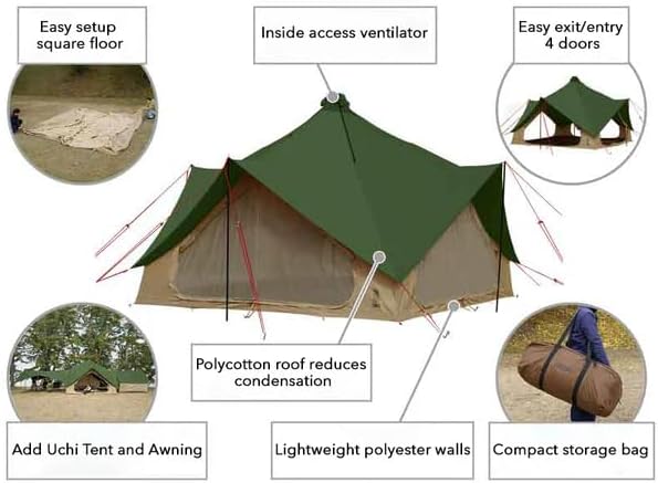 DOD Tsuku Base Tent – Spacious All-Season Family Tent with Canvo™ Cooling Fabric | Easy One-Person Setup | Expandable with Uchi & Awning Attachments