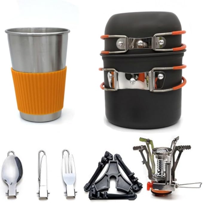 Camping Cookware Camping Cooking Sets Portable and Foldable Cookware Kit Cooker Utensil Tool Oven Pot Pan Tableware Outdoor Picnic