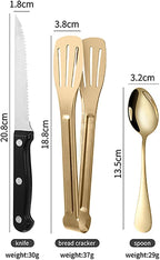 Travel Portable Gold Silverware Set With Case Stainless Steel Camping Flatware Set 11 Piece Modern Cutlery Tableware Utensils Set for Picnic and Other Outdoor Activities Mirror Polished