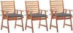 Patio Dining Chairs 3 pcs,Lawn Chair,Camping Chair,Garden Chair,Featuring Slatted Design,Waterproof Cushion,Each Cushion Features 2 Sets of Ropes, with Cushions Solid Acacia Wood