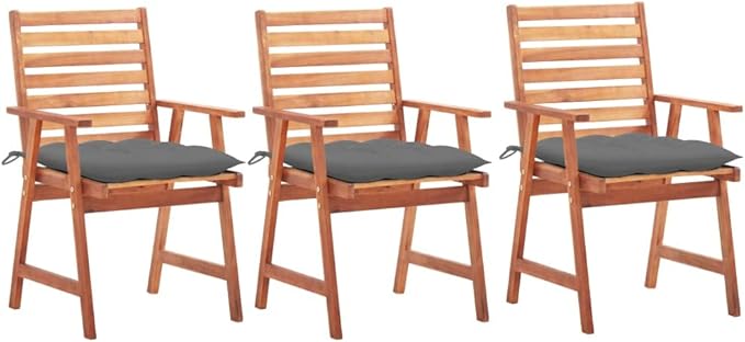 Patio Dining Chairs 3 pcs,Lawn Chair,Camping Chair,Garden Chair,Featuring Slatted Design,Waterproof Cushion,Each Cushion Features 2 Sets of Ropes, with Cushions Solid Acacia Wood