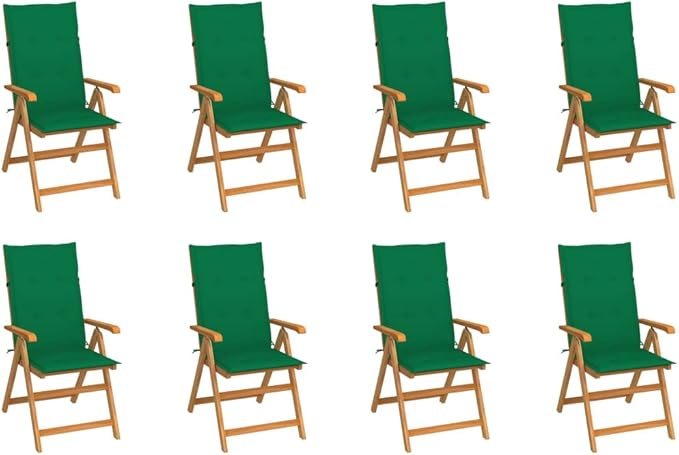 Reclining Patio Chairs with Cushions 8 pcs,Outdoor Folding Chair,Lounge Chair,Portable Camping Chair,Tanning Chairs for Outside,Garden Chair,for Outdoor Patio, Campsite, or Yard,Solid Teak Wood