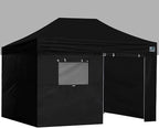 Eurmax USA Full Zippered Walls for 10 x 15 Easy Pop Up Canopy Tent,Enclosure Sidewall Kit with Roller Up Mesh Window and Door 4 Walls ONLY,NOT Including Frame and Top（Black）