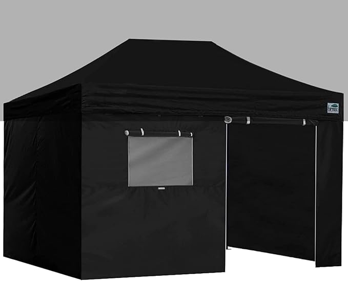 Eurmax USA Full Zippered Walls for 10 x 15 Easy Pop Up Canopy Tent,Enclosure Sidewall Kit with Roller Up Mesh Window and Door 4 Walls ONLY,NOT Including Frame and Top（Black）