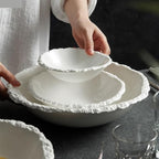 Camping Plates Simple White Ceramic Soup Bowl Kitchen Restaurant Special Tableware Creative Texture Salad Bowl Noodles Bowls Dinner Plate Dish Plate Decorative Plate(A 6inch)