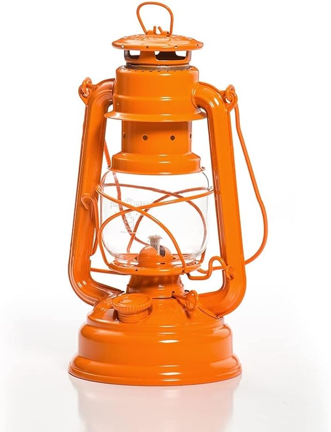 Feuerhand Outdoor Kerosene Fuel Lantern, German Made Weather Resistant Baby Special 276 Galvanized Hurricane Lamp for Camping or Patio, 10 Inches, Pastel Orange