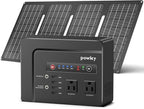 Powkey Solar Powered Generator, 200W Portable Power Station with Solar Panels 40W, 146Wh Power Bank with 2 AC Outlet 110V Pure Sine Wave for Outdoor Camping Emergency Home