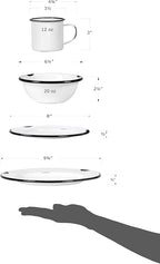 Red Co. 16-Piece Enamelware Metal Dinnerware Set for 4, Distressed White/Black Rim