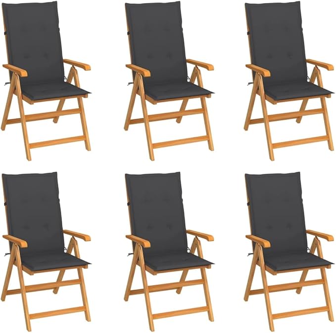 Patio Chairs 6 pcs,Outdoor Folding Chair,Lounge Chair,Portable Camping Chair,Tanning Chairs for Outside,Garden Chair,for Outdoor Patio, Campsite, or Yard, with Anthracite Cushions Solid Teak Wood