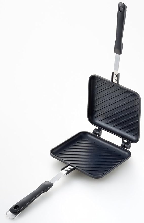 Yoshikawa SJ2408 Hot Sand Maker, For Gas Fire, Crispy, Single Fluorine Processed, Tanned Grill, Total Width 5.9 x Length 13.8 x Height 1.3 inches (15 x 35 x 3.2 cm), Black, Outdoor Camping