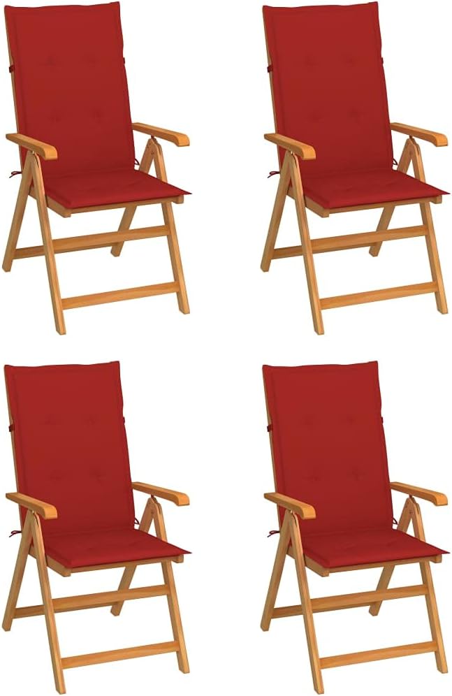 Patio Chairs 4 pcs,Outdoor Folding Chair,Lounge Chair,Portable Camping Chair,Tanning Chairs for Outside,Garden Chair,for Outdoor Patio, Campsite, or Yard, with Red Cushions Solid Teak Wood