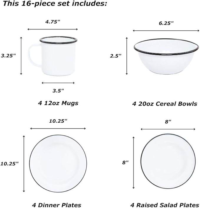 Enamelware Starter Set, 16 piece, Vintage White/Blue
