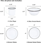Enamelware Starter Set, 16 piece, Vintage White/Black