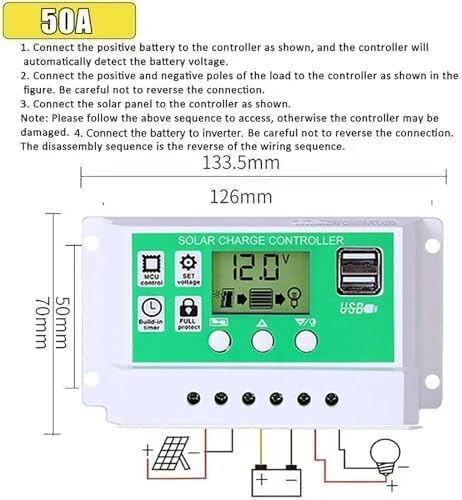 Solar Panel Kit, Complete 4000W/6000W Solar Inverter System Kit, 12V50A Solar Charge Controller with LED Power Display and 2 USB Ports ，100W Waterproof Folding Solar Panel,1× Hanging Ornament(4000w)