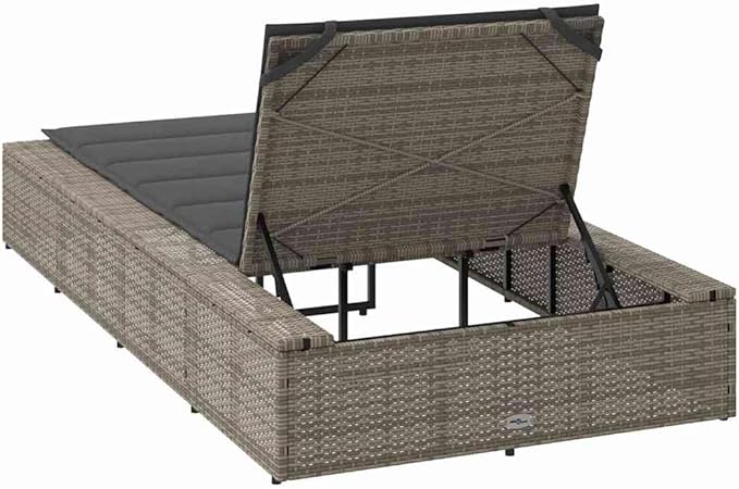 Sunbed with Floating Cushion Gray Poly Rattanrecliner Camping Chairs Tanning Chair Patio Suitable for Garden Courtyard