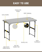 FanttikOutdoor Folding Table 4 Foot, Effortless Quick Adjustable Height Foldable Small Card Table, Fixing Lock, Stable for Party Dining Events Picnic Indoor Outdoor Camping, 1 Pack, Zeta X4 Pro Grey