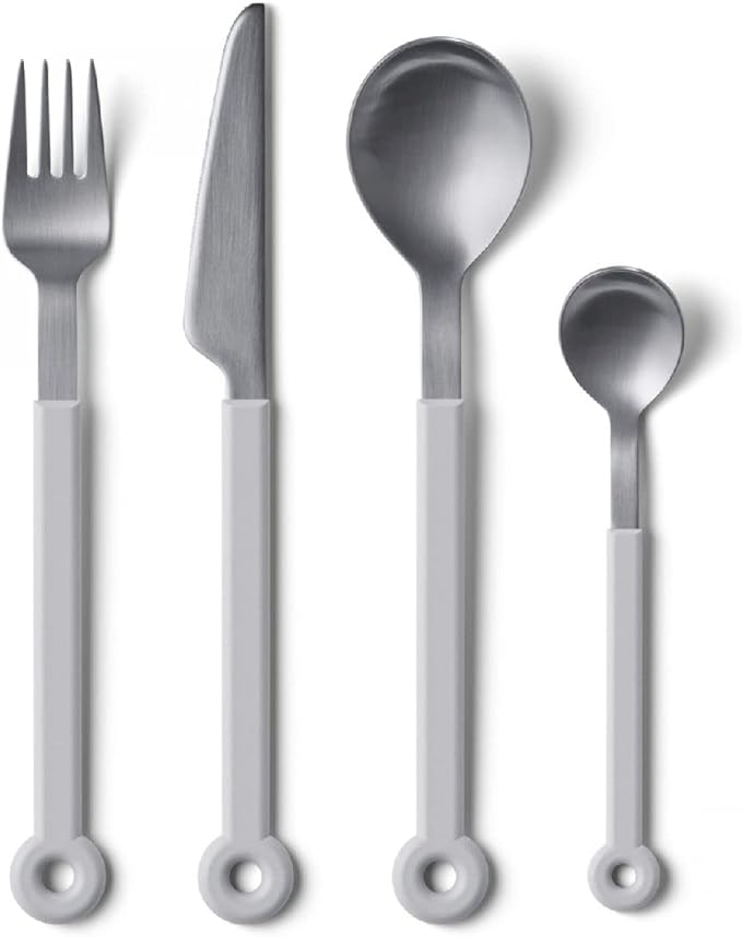 mono Ring Flatware Sets in Black, White, Blue and Grey (White, 4pc Set)