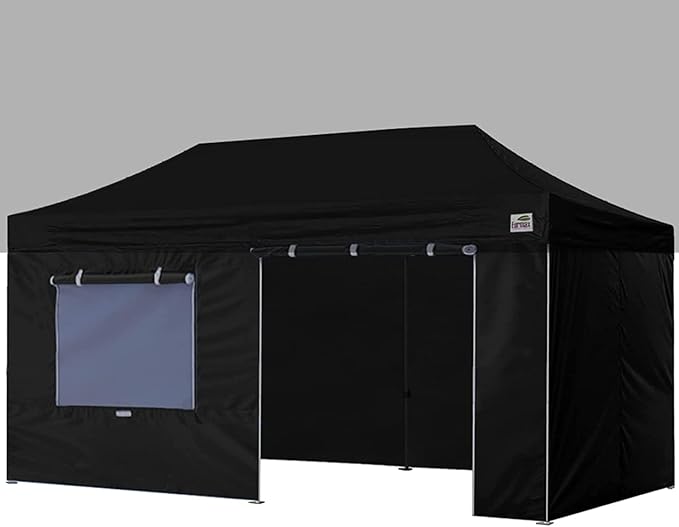 Eurmax USA Full Zippered Walls for 10 x 20 Easy Pop Up Canopy Tent,Enclosure Sidewall Kit with Roller Up Mesh Window and Door 4 Walls ONLY,NOT Including Frame and Top（Black）