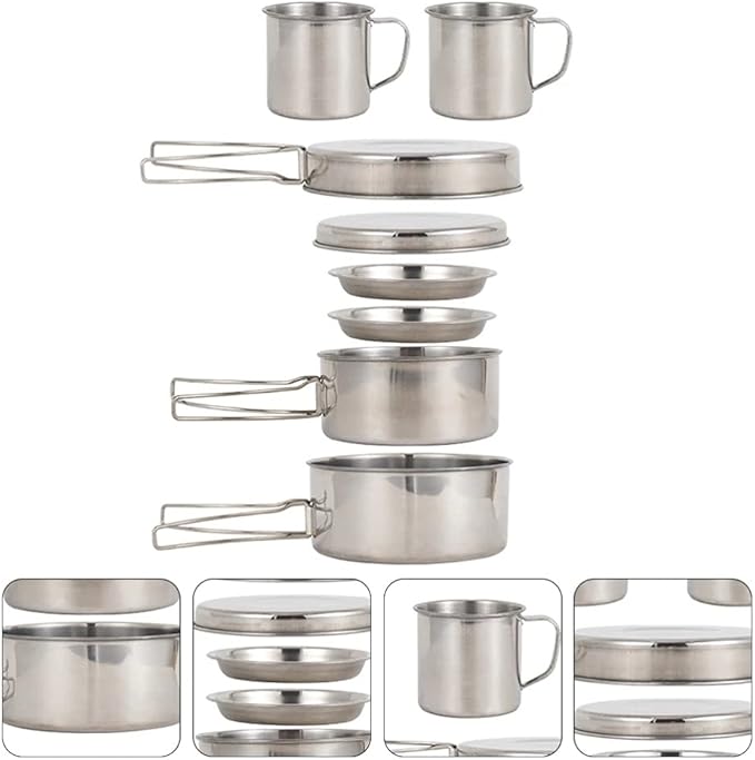 8 Pcs Backpacking Camping Cookware Picnic Cooking Cook Set Camping Cooking Pots Outdoor Tableware