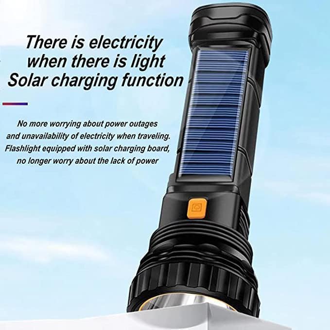 4pcs Solar/Rechargeable Multi Function 1000 Lumens LED Flashlight, with Emergency Strobe Light and 1200 Mah Battery, Emergency Power Supply and USB Charging Cable, Fast Charging (4PC)