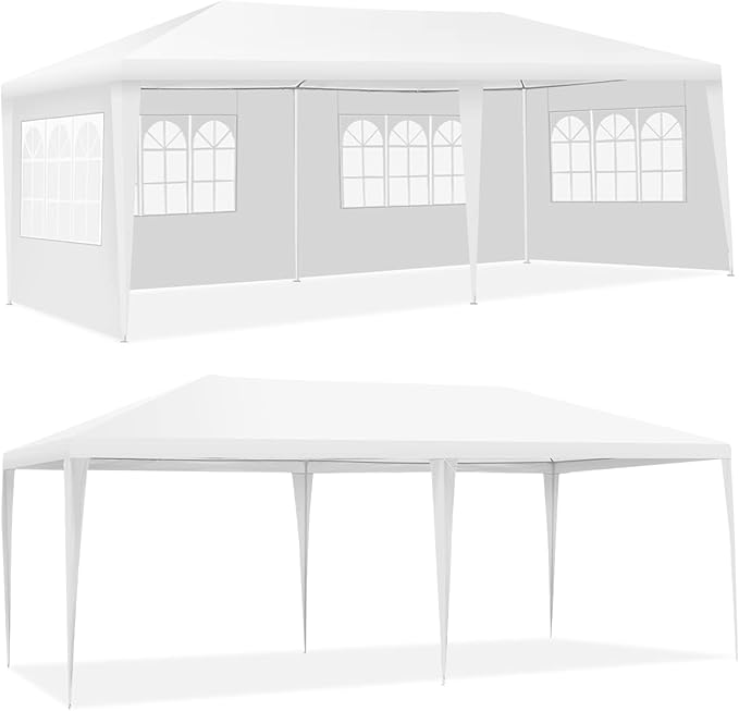 Tangkula 10x20 Ft Canopy Tent, Heavy Duty Party Tent with 4 Removable Sidewalls, Wind Ropes, Ground Stakes, Outdoor White Wedding Tents for Parties, Events, Backyard