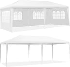 Tangkula 10x20 Ft Canopy Tent, Heavy Duty Party Tent with 4 Removable Sidewalls, Wind Ropes, Ground Stakes, Outdoor White Wedding Tents for Parties, Events, Backyard