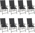 Patio Reclining Chairs with Cushions,Camp Chair,Barbecue Chairs,Fishing Chairs,Bistro Chair,Coffee Chair,Patio Funiture,for Dining Room,Living Room,Study Room,Garden,8 pcs Gray Acacia Wood