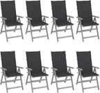Patio Reclining Chairs with Cushions,Camp Chair,Barbecue Chairs,Fishing Chairs,Bistro Chair,Coffee Chair,Patio Funiture,for Dining Room,Living Room,Study Room,Garden,8 pcs Gray Acacia Wood