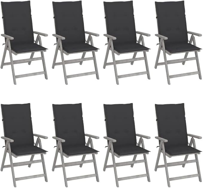 Patio Reclining Chairs with Cushions,Camp Chair,Barbecue Chairs,Fishing Chairs,Bistro Chair,Coffee Chair,Patio Funiture,for Dining Room,Living Room,Study Room,Garden,8 pcs Gray Acacia Wood