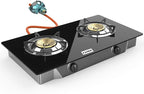Outdoor & Indoor Portable Propane Stove, Single & Double Burners with Gas Premium Hose for Backyard Kitchen, Camping Grill, Hiking Cooking, Outdoor Recreation (RQ62-LARGE,2Burners)