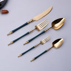 Cutlery Set Pieces Service Stainless Steel Titanium Flatware,16-piece Flatware Set, 4 Servings Tableware, Stainless Steel Cutlery, Including Knife, Fork and Spoon Teaspoon with Gold Wooden
