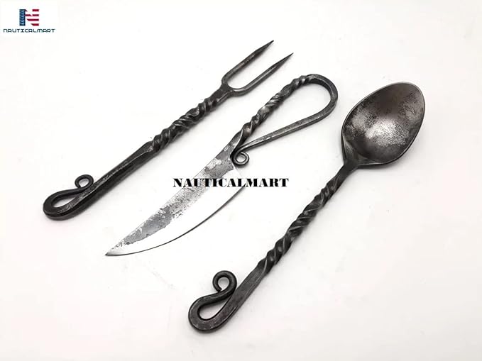 Nautical-Mart Medieval Five Piece Carbon Steel Cutlery Set (Design 3)