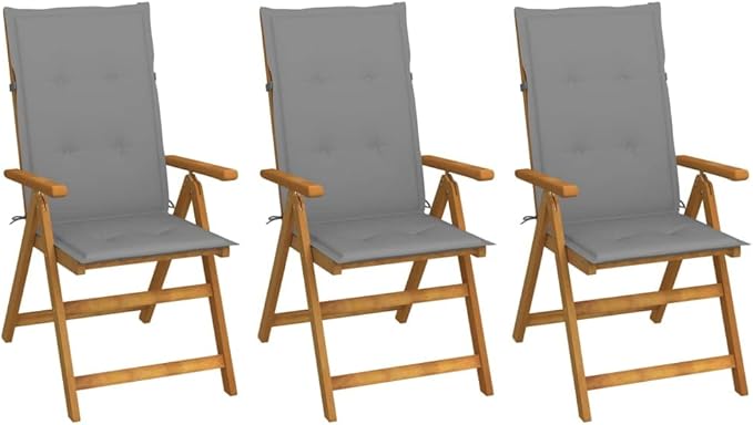 Folding Patio Chairs,Bistro Chair,Patio Funiture,Lawn Chairs,Armchair,Beach Chair,Camp Chair,Coffee Chair,for Outdoor,Fire Pit,Deck,Lawn,Outside,Garden,3 pcs with Cushions Solid Acacia Wood