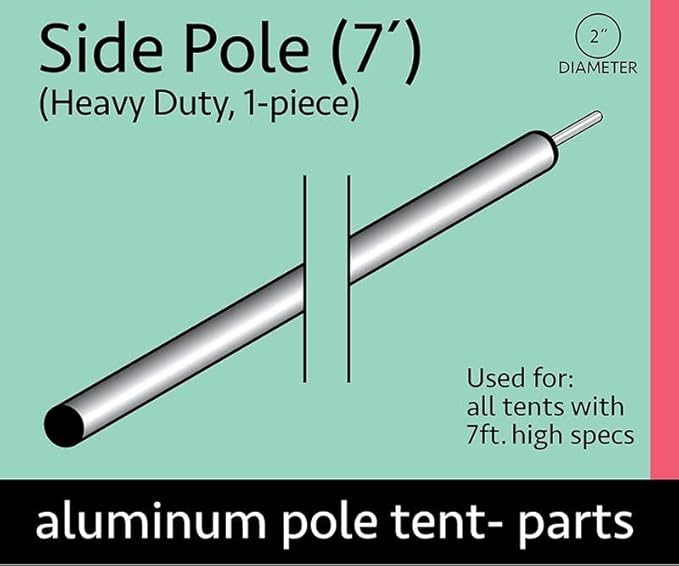 Replacement Heavy Duty Anodized Aluminum Side Pole | 7 Foot Tall | Single Piece