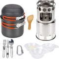 Camping Stove Outdoor Cookware Mess Kit Outdoor Folding Wood Stove Camping Pot Set Bowls Spoon Fork Cutter Tableware Cooking Set (Color : A) (A)