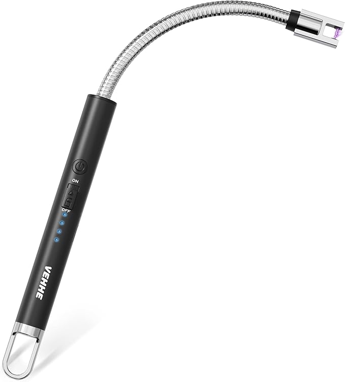 VEHHE Candle Lighter, Electric Rechargeable Arc Lighter with LED Battery Display Long Flexible Neck USB Lighters for Light Candles Gas Stoves Camping Barbecue