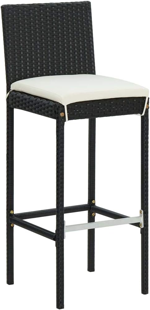 Camping Chairs Outdoor Patio Chairs Patio Furniture Set Garden Bar Stools with Cushions 2 pcs Black Poly Rattanfor Outdoor Kitchen Lawn Garden