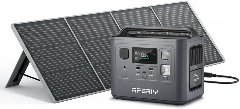 AFERIY Nomad800 Power Station, with 200W ETFE Foldable bracket Solar Panels, 512Wh Solar Generator for Camping, CPAP, RVs