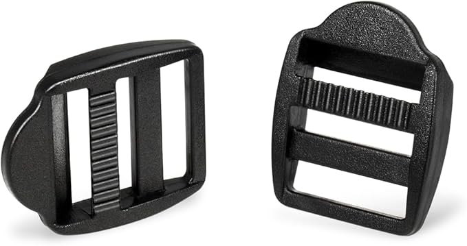 CooBigo 12 Pack Plastic Ladder Lock Buckles, 5/8" Ladder Slider Buckle for Backpack Strap Nylon Webbing Clip Replacement, Outdoor Camping Gear Sleeping Bag Tent Tie Down Strap Accessories (Black)