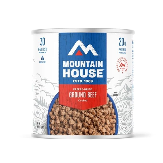 Mountain House Freeze-Dried Pre-Cooked Ground Beef #10 Can – 132 Total Servings (6 Cans, 22 Servings Each) – Ready-to-Eat Hamburger Meat – Gluten-Free, High-Protein Emergency Survival Canned Food – Shelf-Stable Long-Term Storage for Camping, Hiking, Ba...