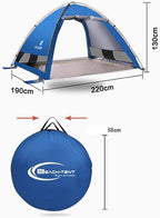 Outdoor Family Tent 3-4 Person Pop Up Camping Tent Portable Sun Shade Tent Canopy Family Instant Automatic Camping Outdoor Tent, Blue