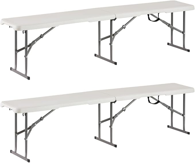 Plastic Folding Bench - Portable Bench Used for Indoor, Outdoor, Picnic, Party, Camping, Dining Seat, Garden Soccer Multipurpose Entertaining Activities, White (2, White, 6 Feet)