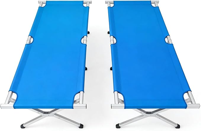 Portable Folding Camping Cot, Heavy Duty Sleeping Bed with Carrying Bag, 610D Oxford Cloth & Lightweight Aluminum Frame, 275lbs Load, Outdoor Cot for Adults, Travel, Hiking, Office (Blue, 2 Pack)