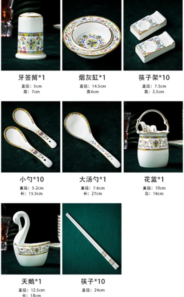 Enameled Bone China Tableware Set Bowl Plate Spoon Chopsticks and Household Set