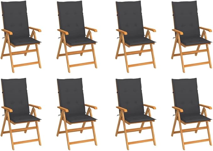 Reclining Patio Chairs with Cushions 8 pcs,Outdoor Folding Chair,Lounge Chair,Portable Camping Chair,Tanning Chairs for Outside,Garden Chair,for Outdoor Patio, Campsite, or Yard,Solid Teak Wood