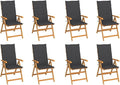 Reclining Patio Chairs with Cushions 8 pcs,Outdoor Folding Chair,Lounge Chair,Portable Camping Chair,Tanning Chairs for Outside,Garden Chair,for Outdoor Patio, Campsite, or Yard,Solid Teak Wood