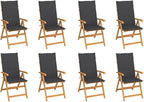 Reclining Patio Chairs with Cushions 8 pcs,Outdoor Folding Chair,Lounge Chair,Portable Camping Chair,Tanning Chairs for Outside,Garden Chair,for Outdoor Patio, Campsite, or Yard,Solid Teak Wood