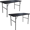4FT Plastic Folding Table - Lightweight & Portable for Camping, Picnic, Card Games - Indoor Outdoor Foldable Dining & Utility Table (Black-2set)